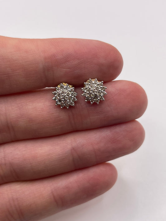 9ct gold 50 point diamond cluster earrings