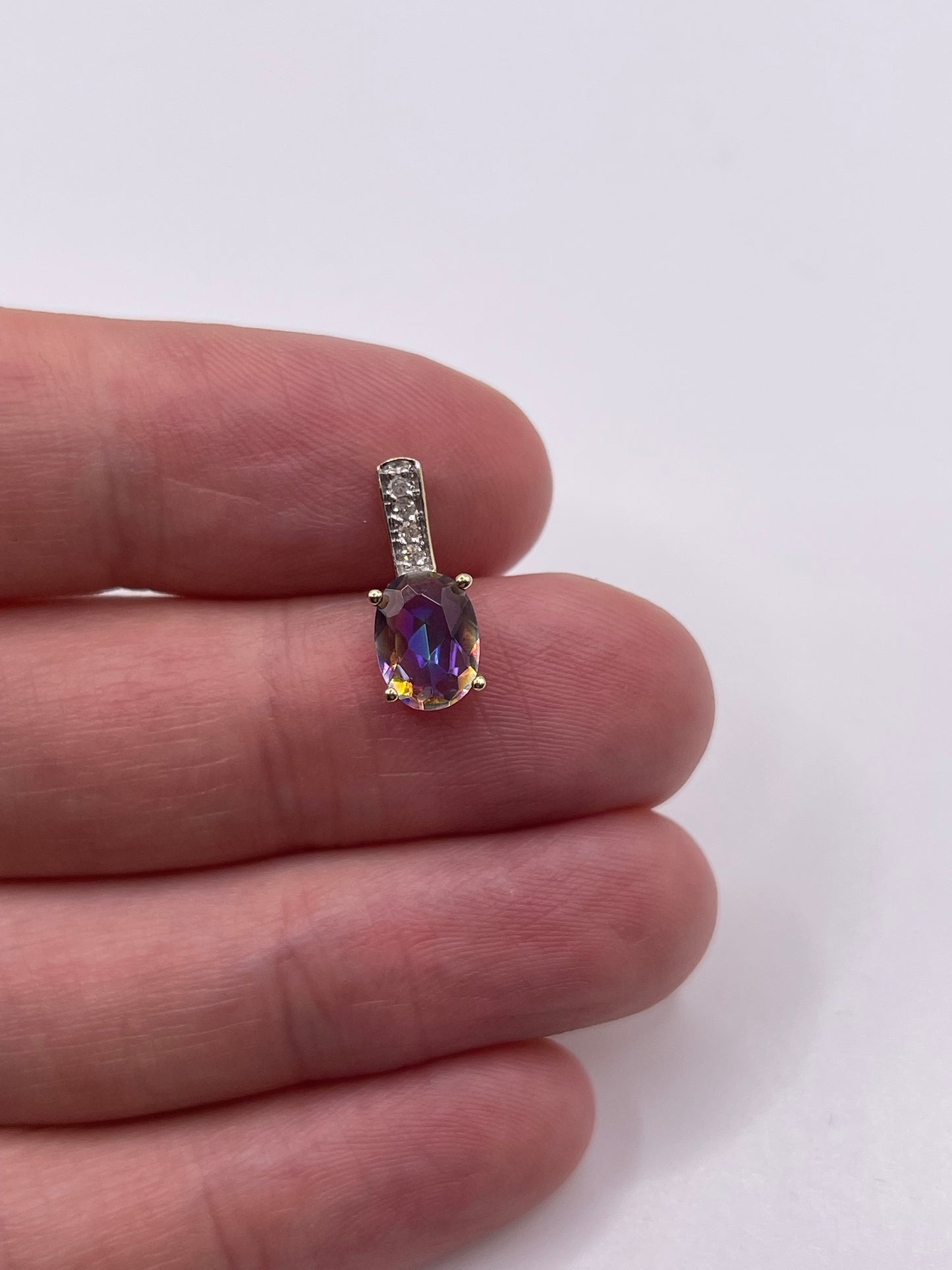 9ct gold mystic topaz and diamond pendant