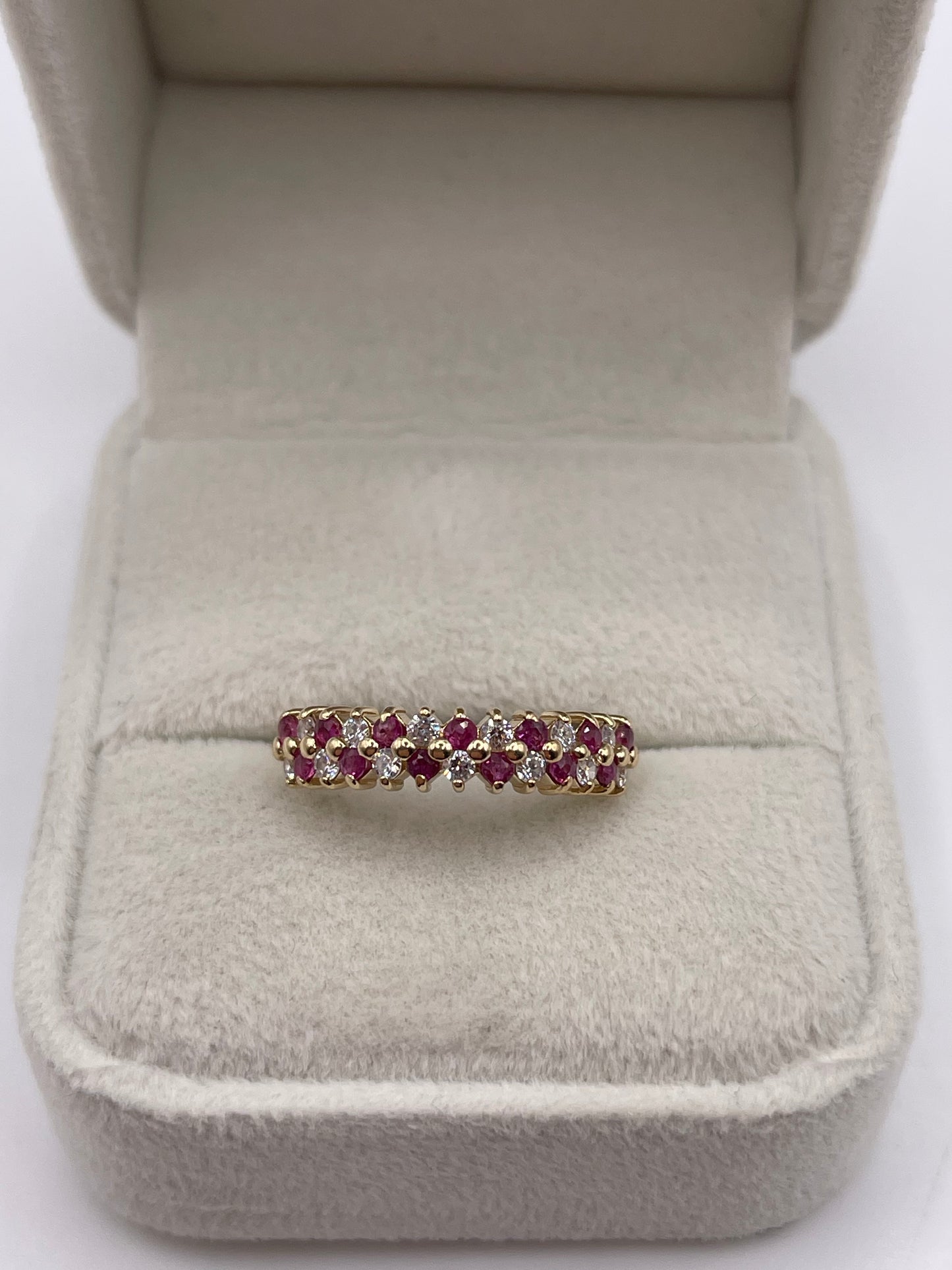 9ct gold ruby and cz ring