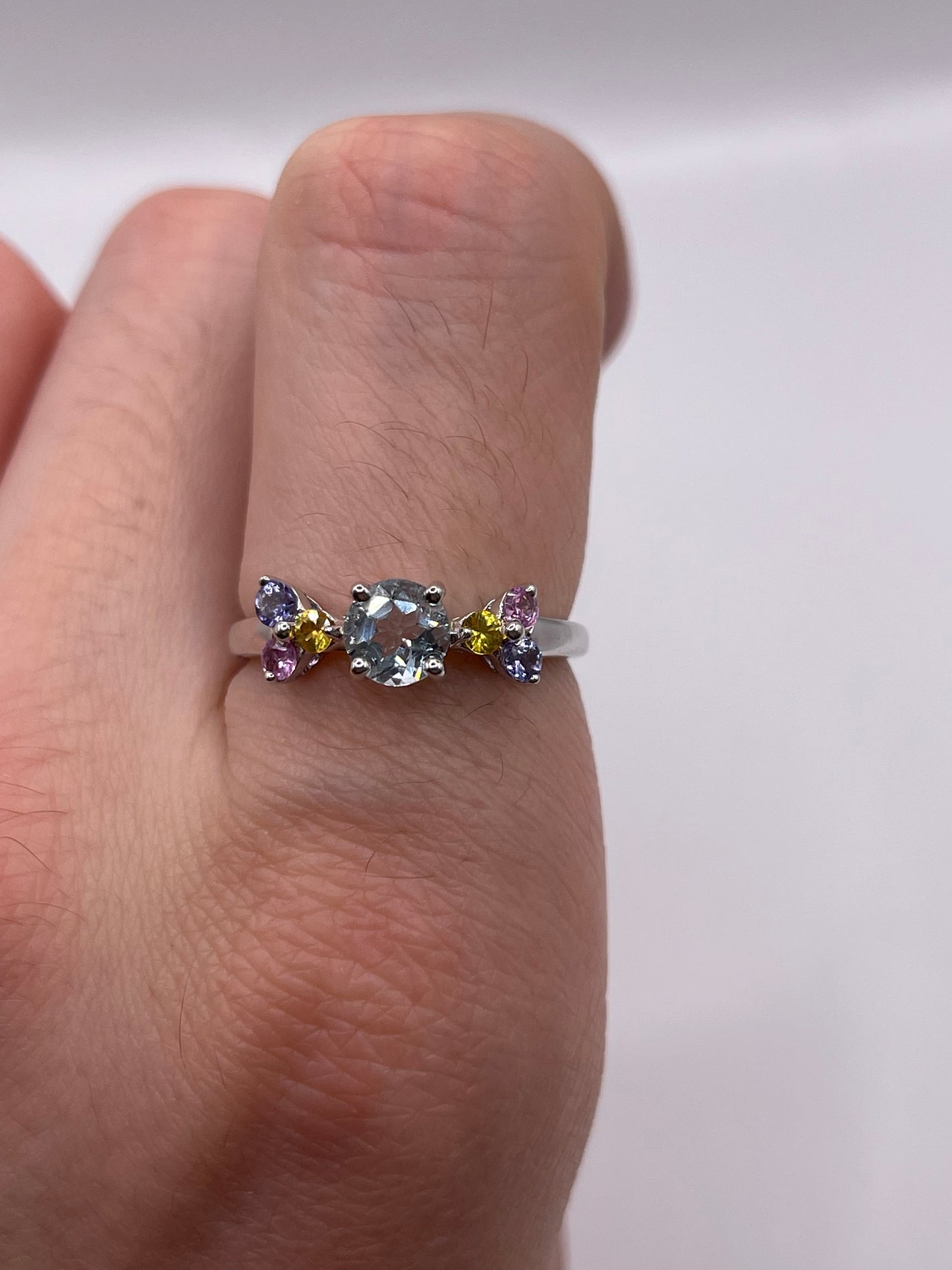 9ct white gold multi gemstone ring