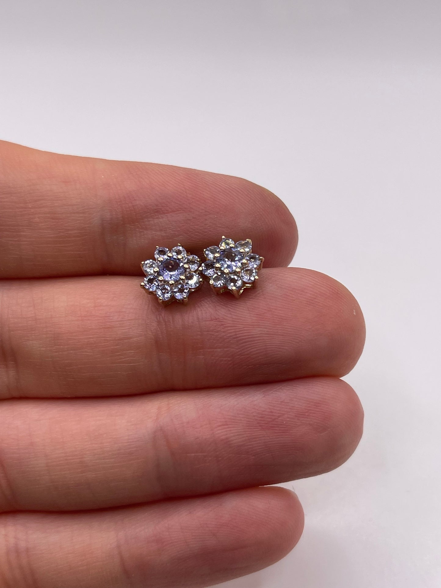 9ct gold tanzanite cluster earrings