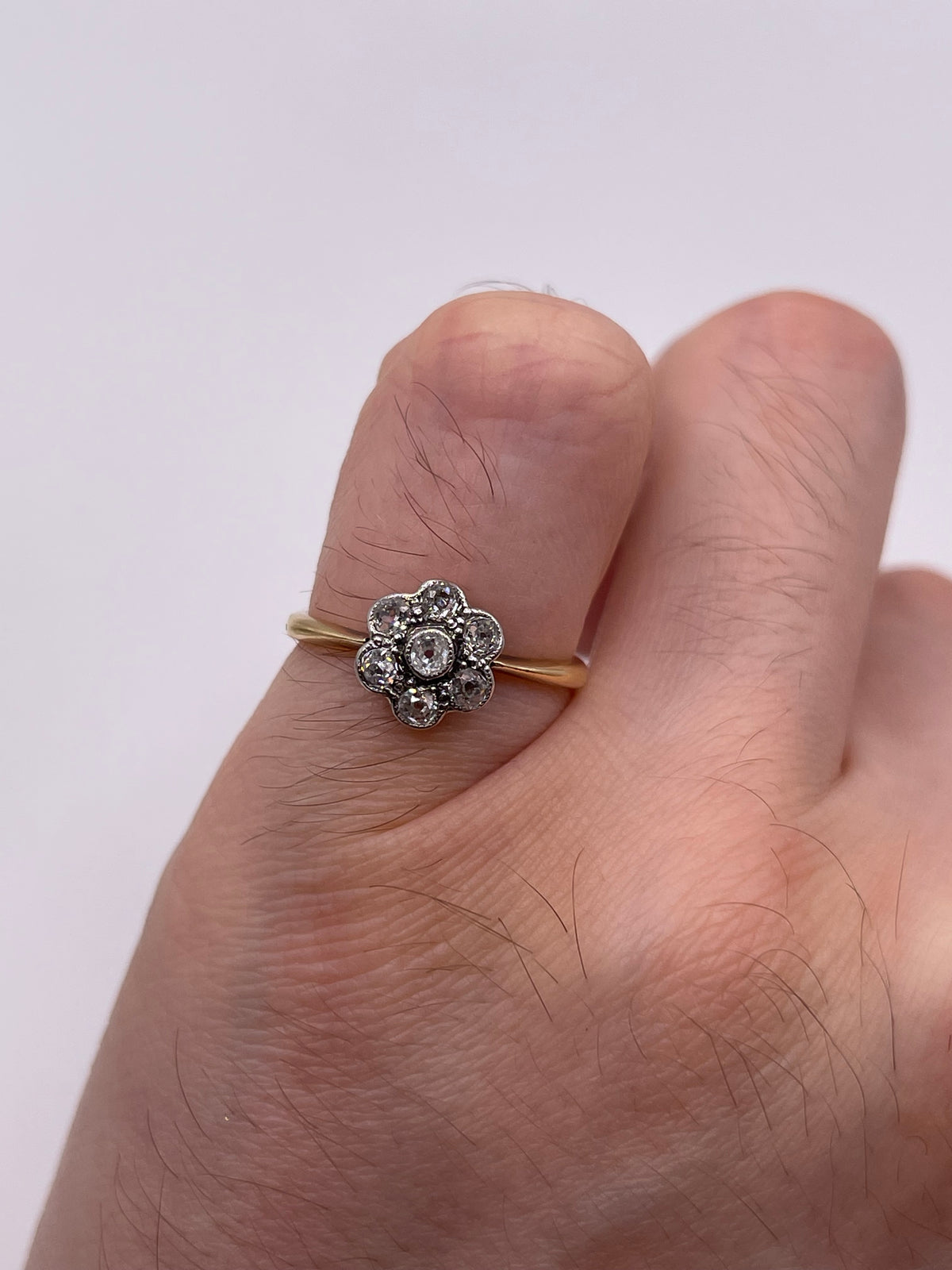 18ct gold platinum old cut diamond cluster ring