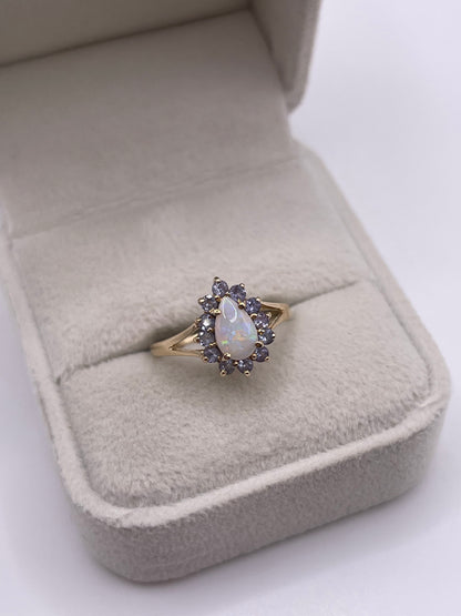9ct gold opal and tanzanite ring