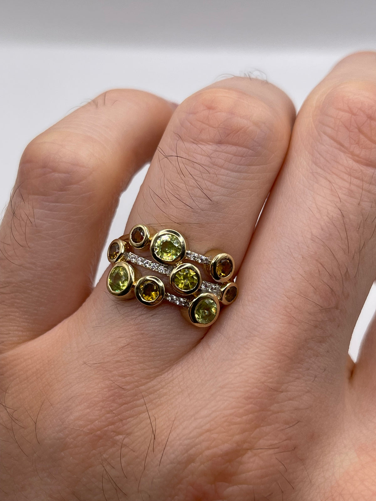 9ct gold sphene and zircon ring