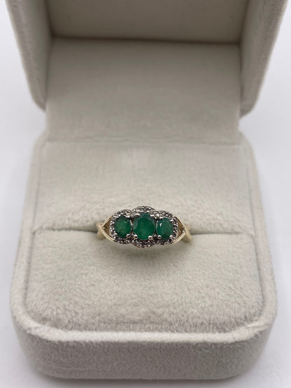 9ct gold emerald and diamond ring