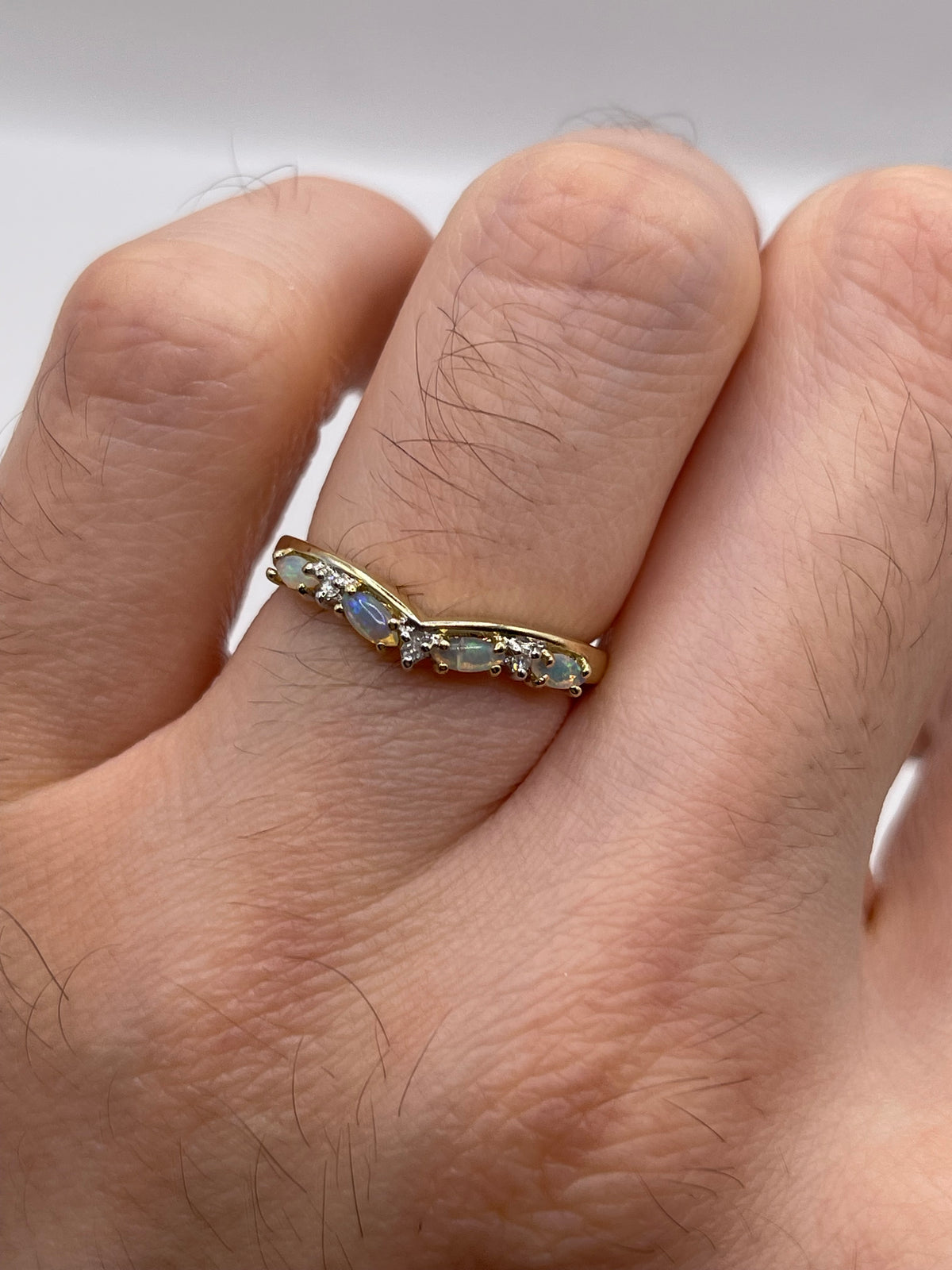 9ct gold opal and diamond wishbone ring