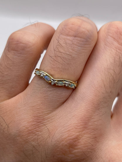 9ct gold opal and diamond wishbone ring
