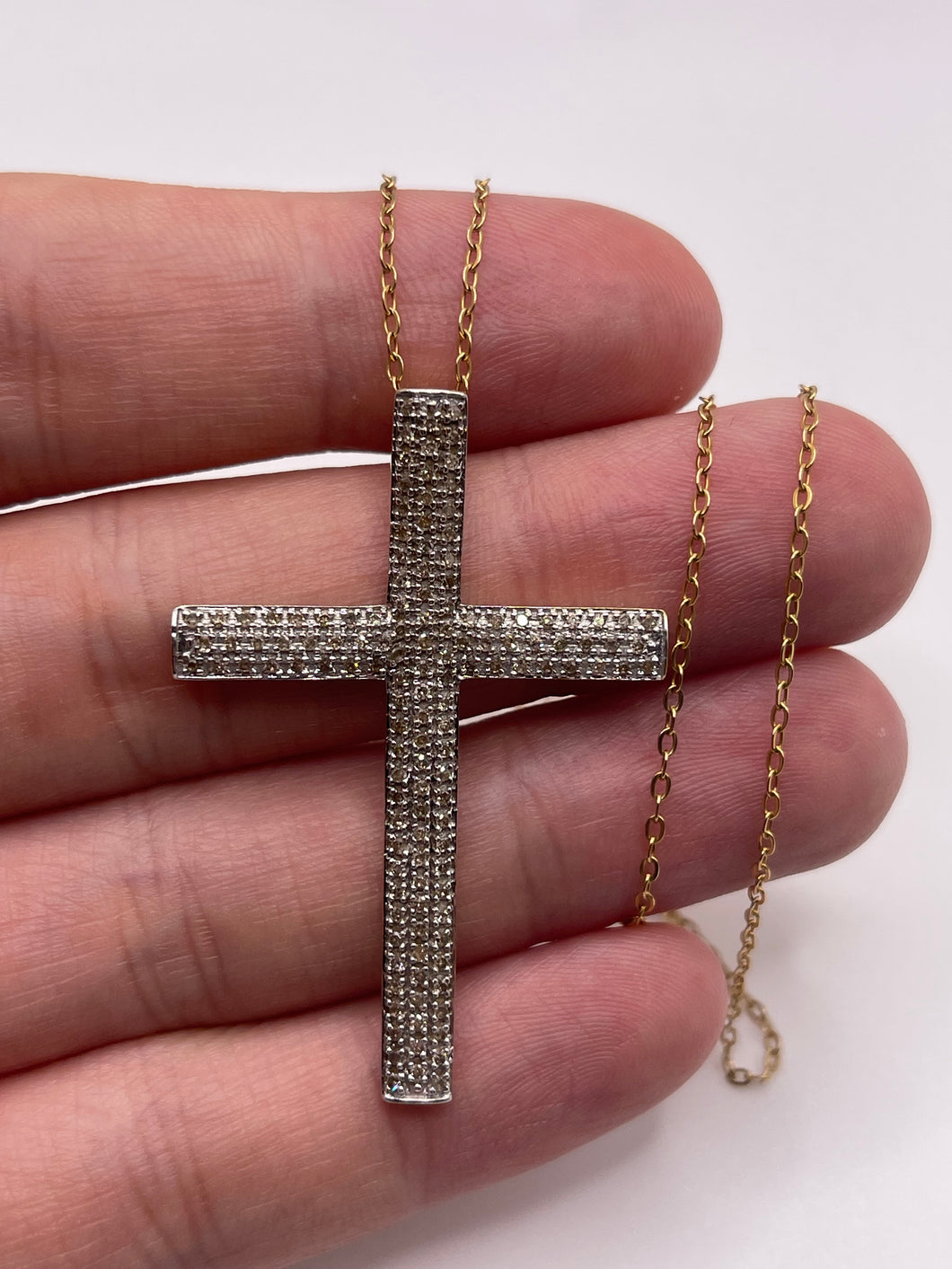 9ct gold diamond cross necklace