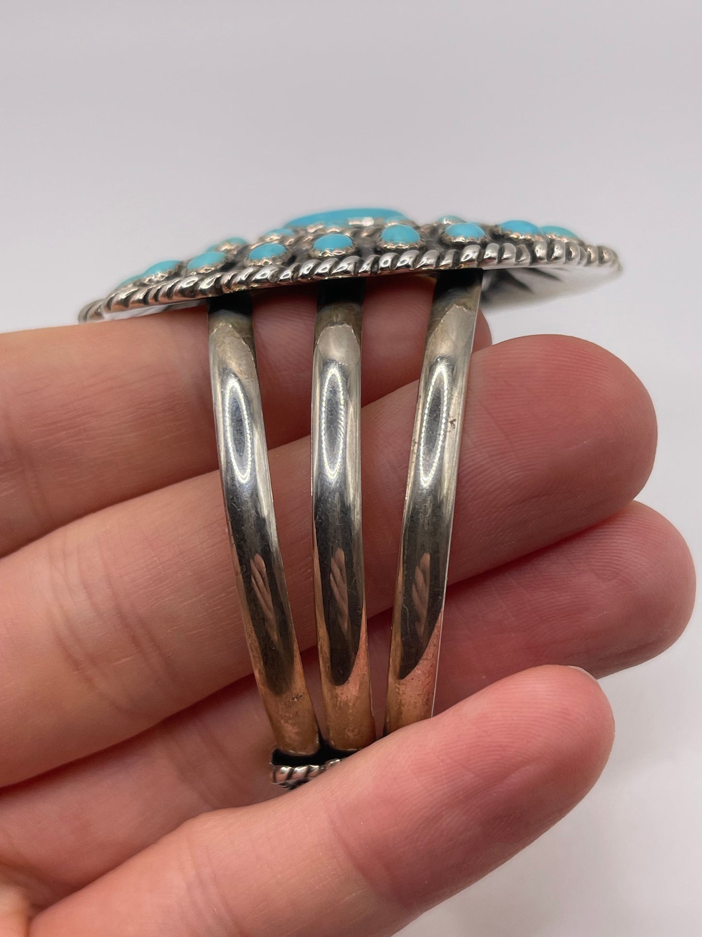 Huge heavy silver turquoise bangle