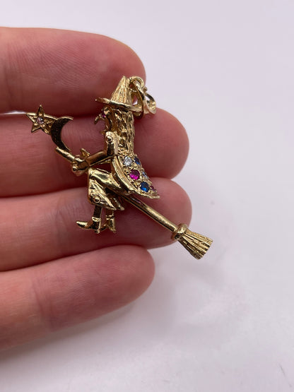 9ct gold articulated witch pendant