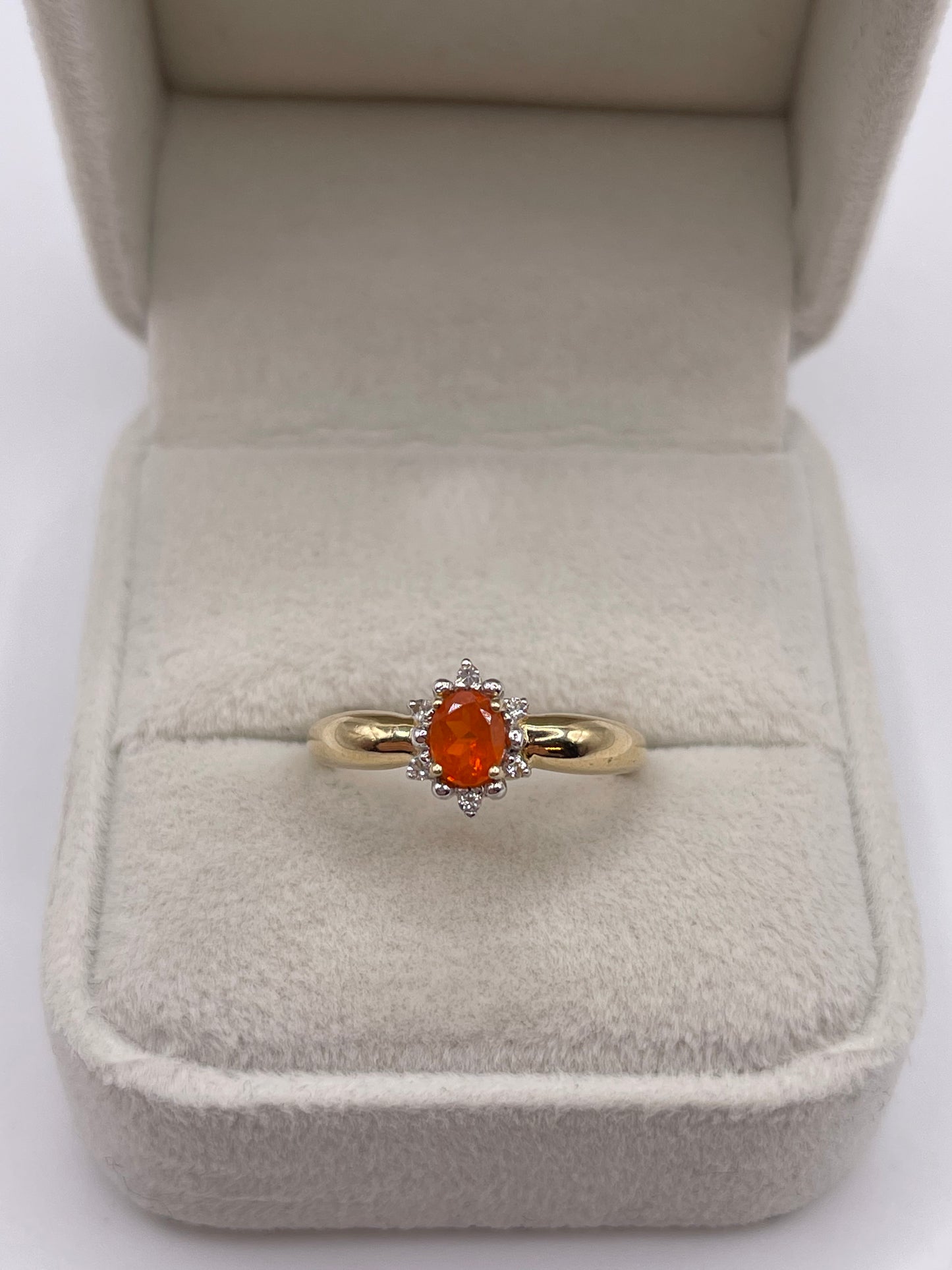 9ct gold fire opal and zircon ring