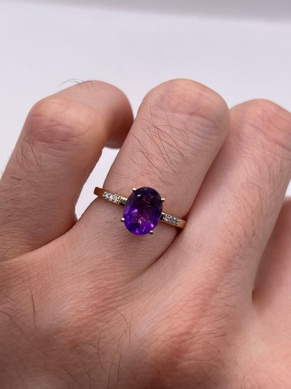 9ct gold amethyst and diamond ring