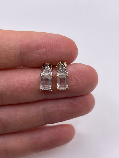 9ct gold green amethyst and diamond earrings