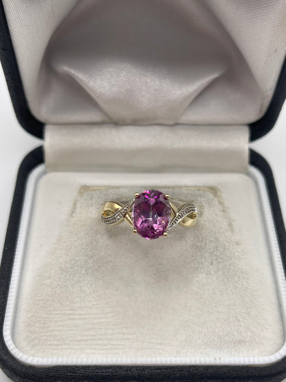 9ct gold pink topaz and diamond ring