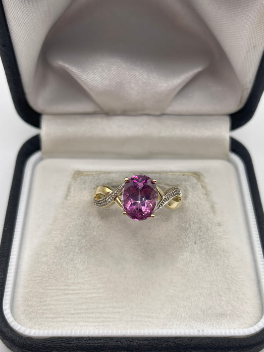 9ct gold pink topaz and diamond ring