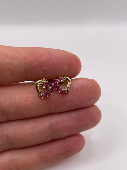 9ct gold ruby heart earrings