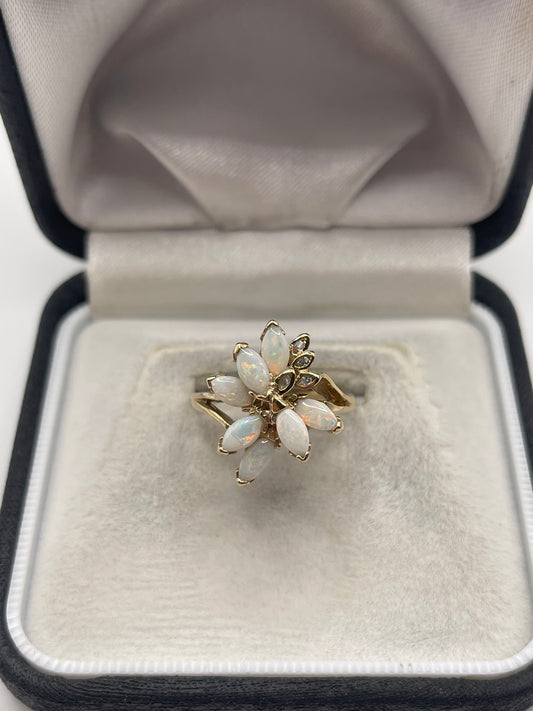 9ct gold opal and diamond ring