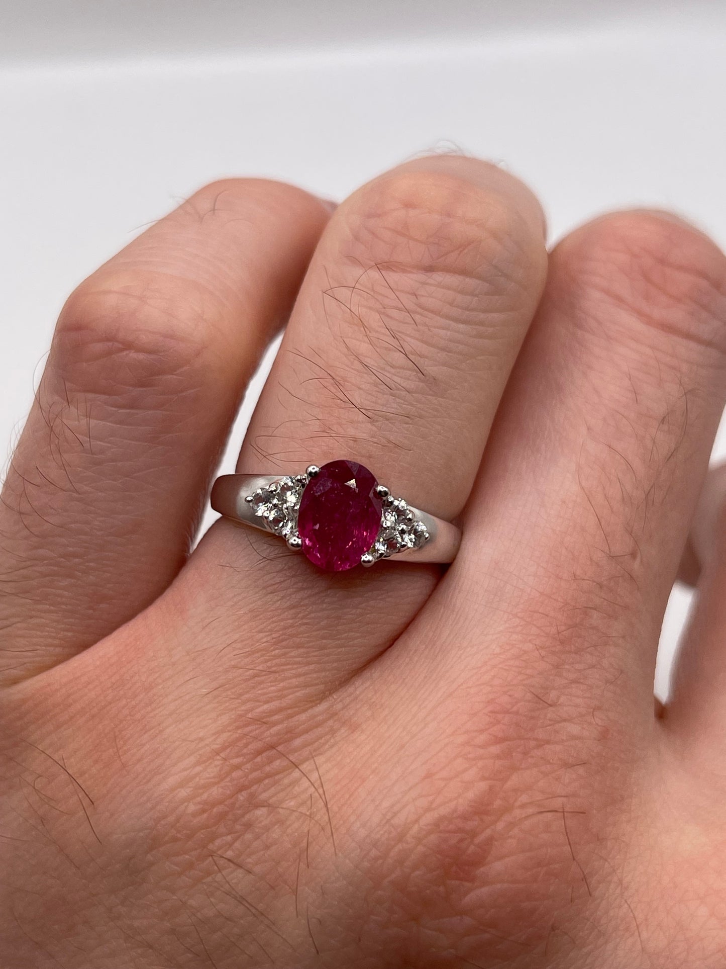 9ct white gold ruby and zircon ring