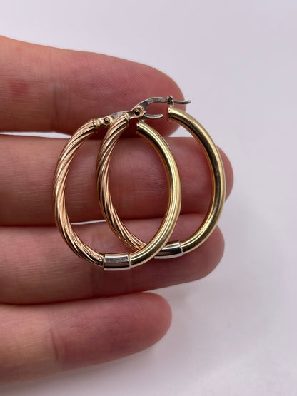 9ct tri gold creole earrings