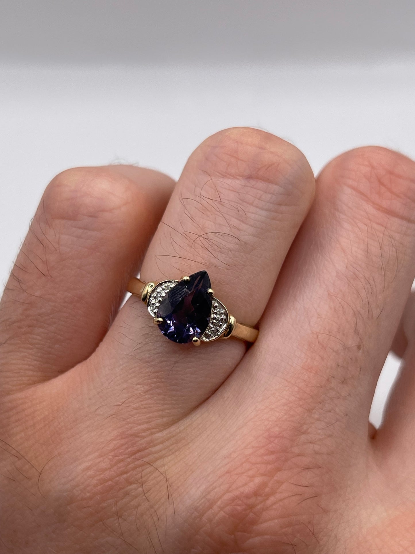 9ct gold iolite and diamond ring