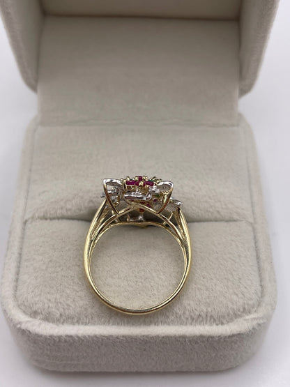 9ct gold ruby, emerald, sapphire and diamond ring