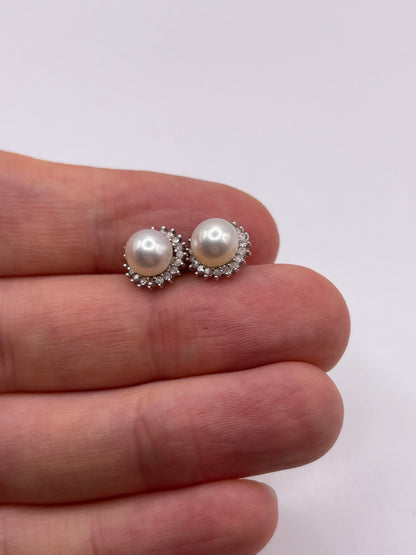 9ct white gold pearl and diamond earrings