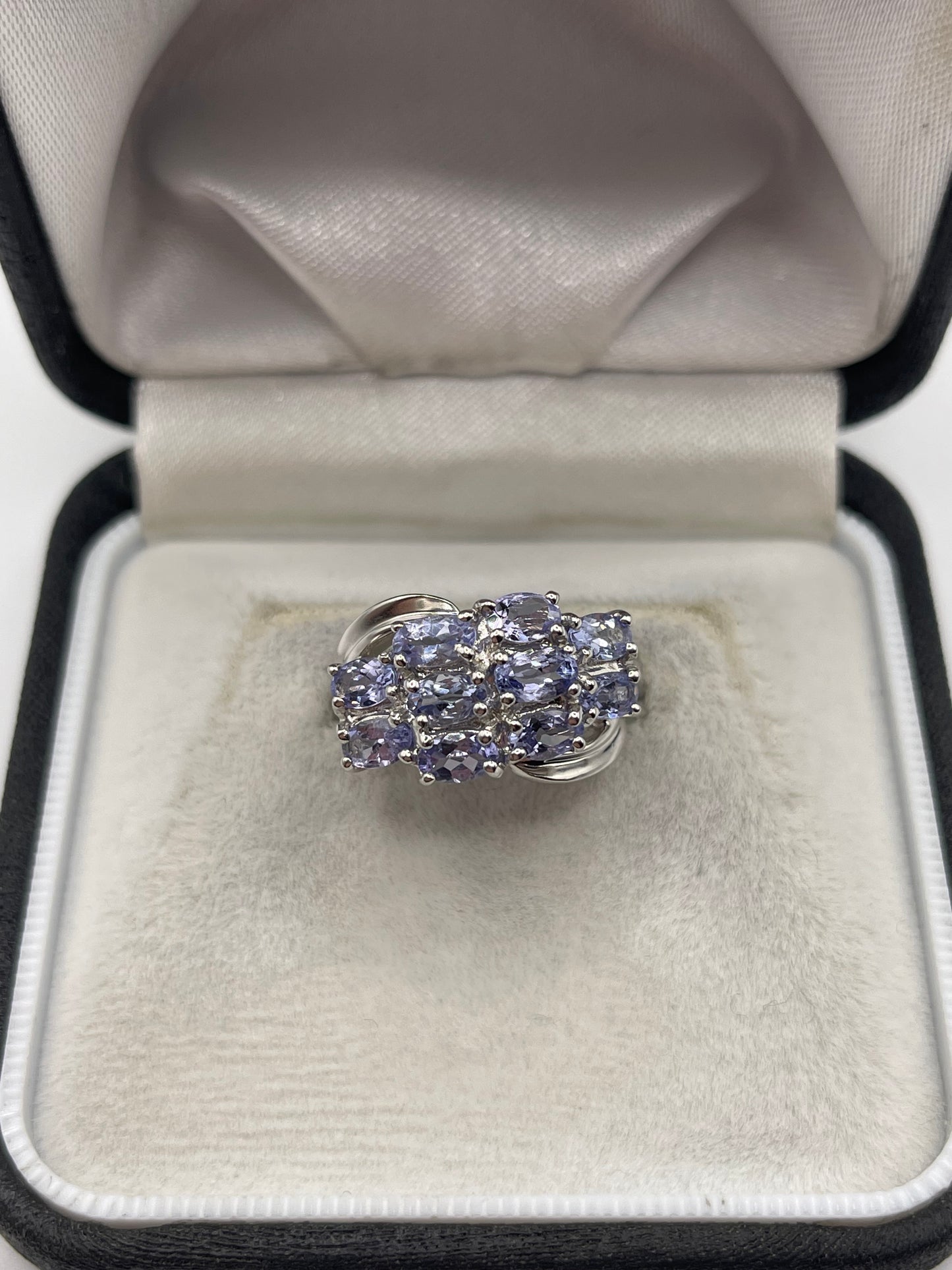 9ct white gold tanzanite cluster ring