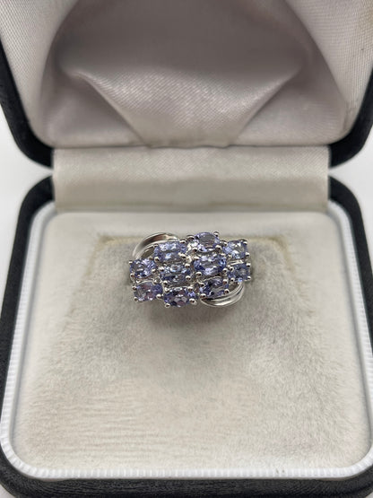 9ct white gold tanzanite cluster ring