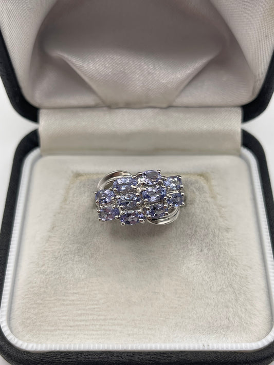 9ct white gold tanzanite cluster ring