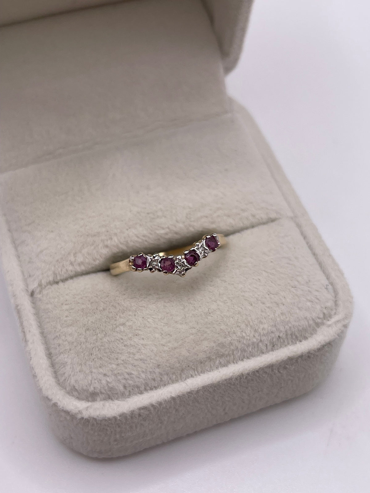 9ct gold ruby and diamond wishbone ring