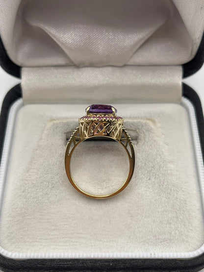 9ct gold amethyst and pink sapphire ring