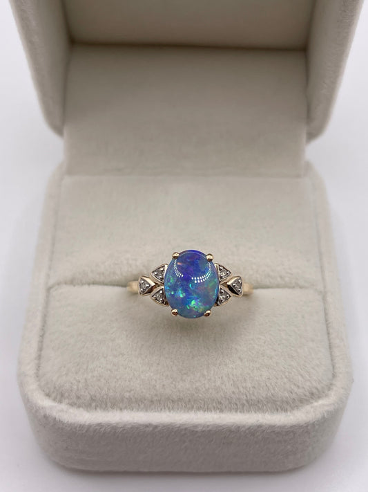 9ct gold opal doublet and diamond ring