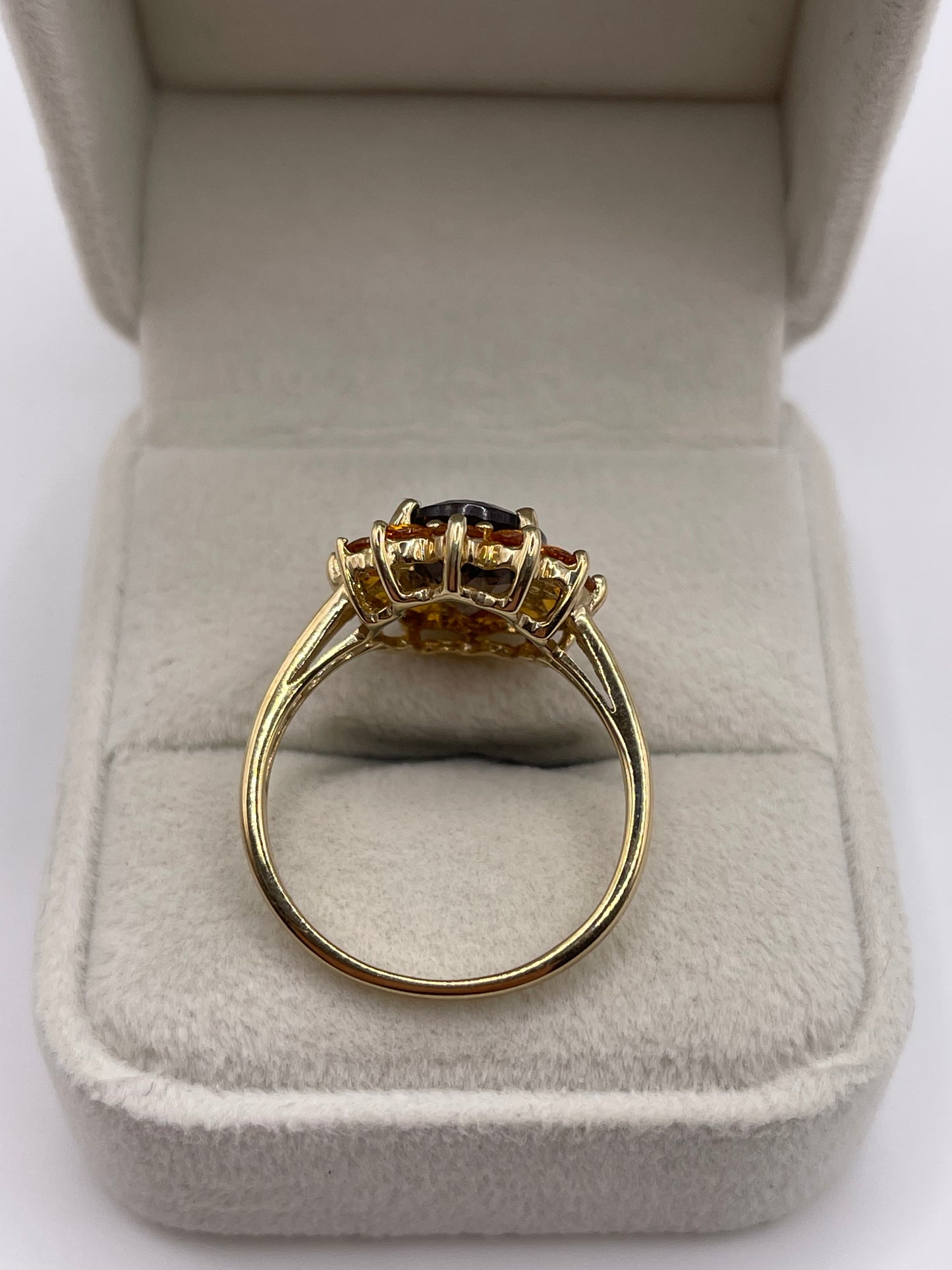 9ct gold Smokey quartz and citrine ring