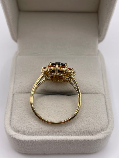 9ct gold Smokey quartz and citrine ring