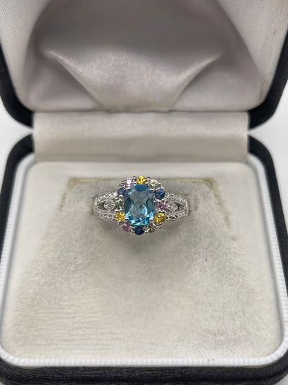9ct white gold multi gemstone and diamond ring