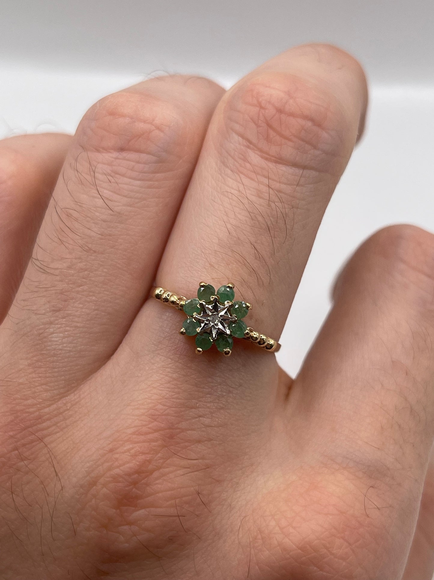 9ct gold emerald and diamond ring