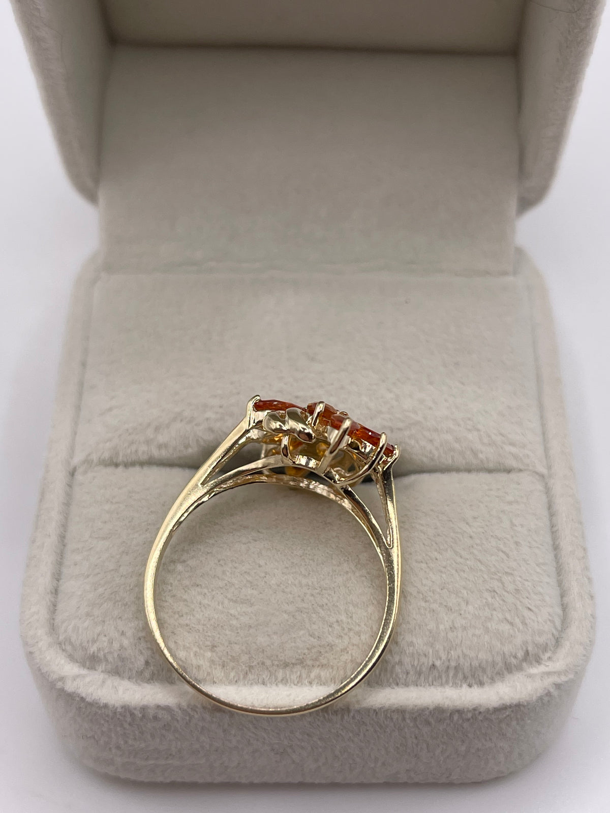 9ct gold orange sapphire and diamond ring