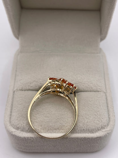9ct gold orange sapphire and diamond ring