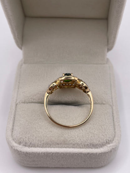 9ct gold diopside and zircon ring