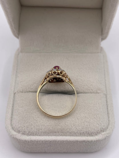 9ct gold cabochon ruby and pearl ring