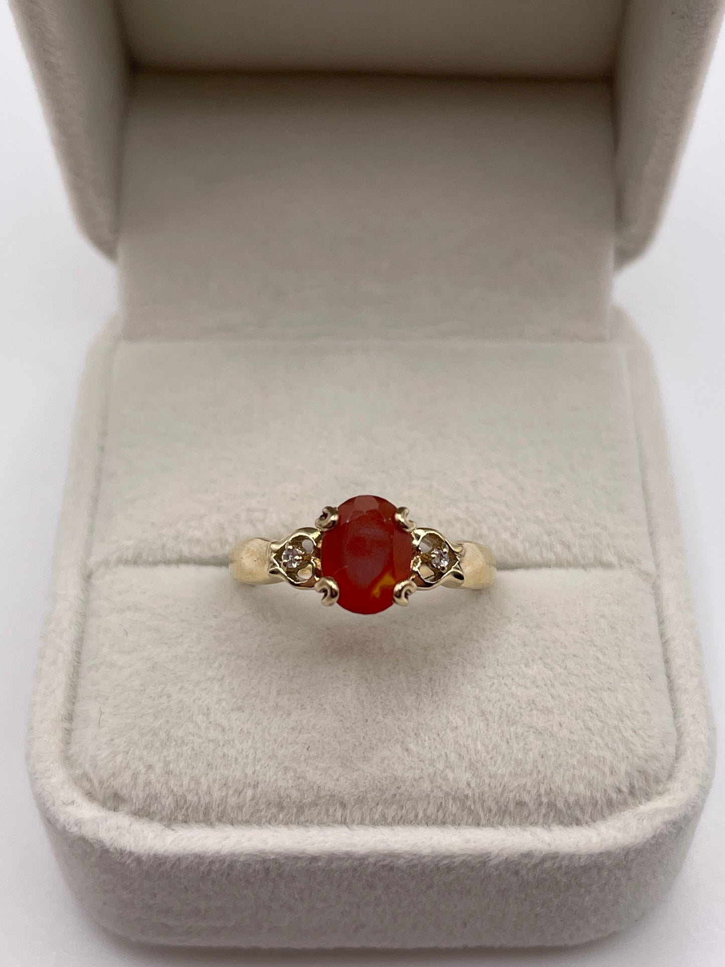 9ct gold fire opal and zircon ring