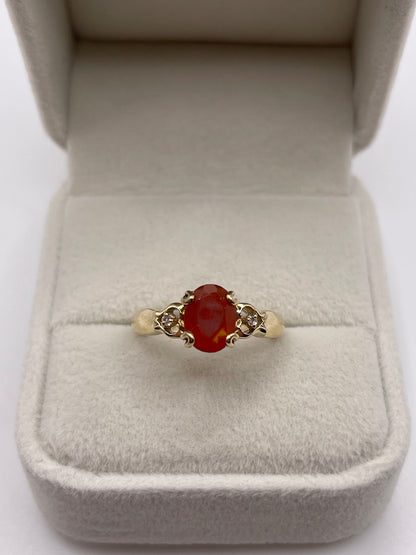9ct gold fire opal and zircon ring