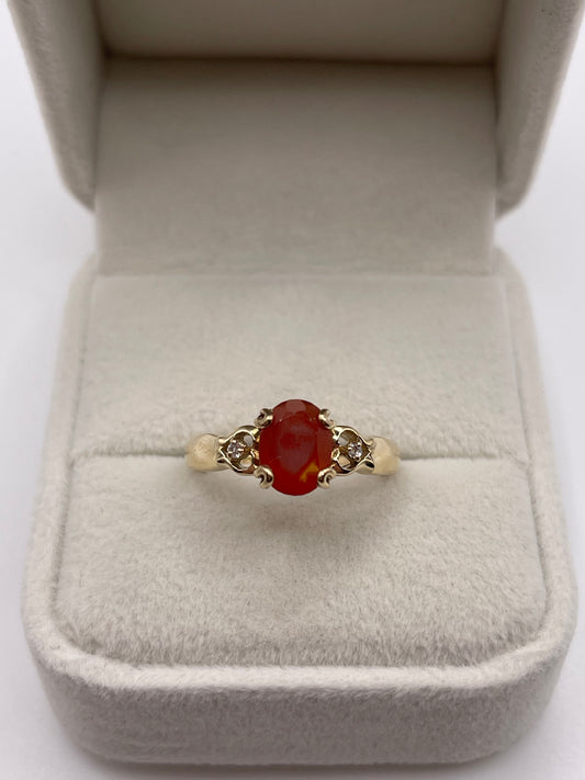 9ct gold fire opal and zircon ring