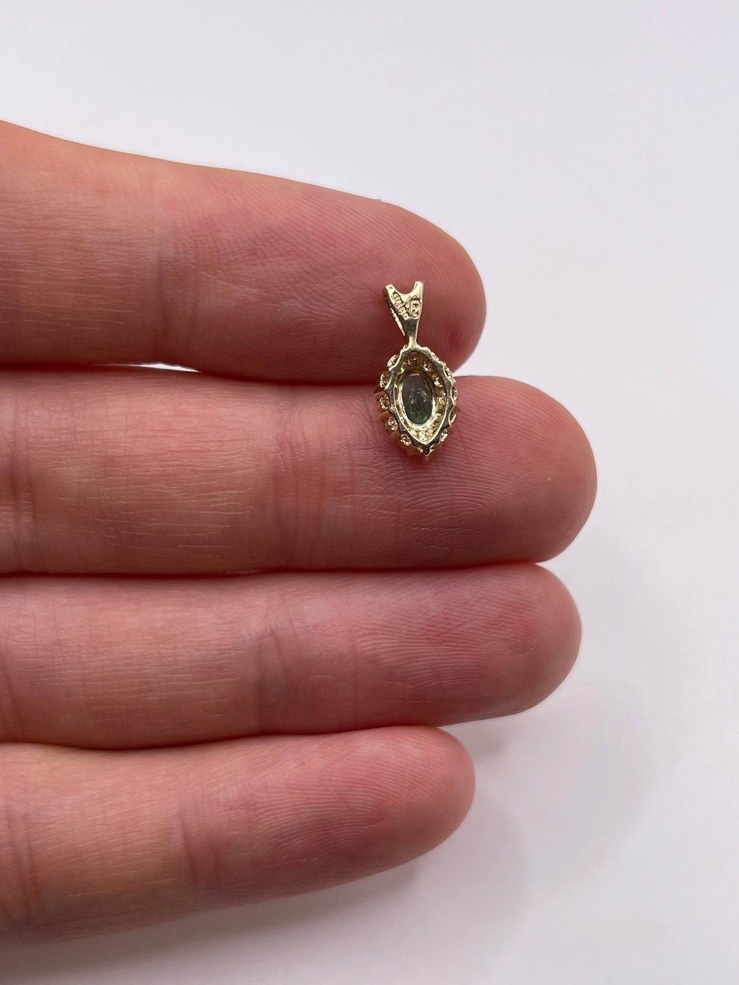 9ct gold emerald and diamond pendant