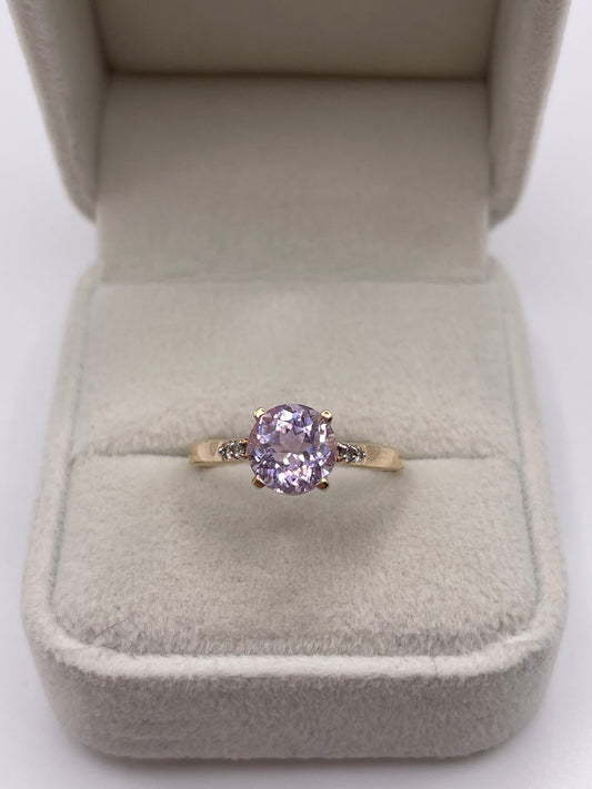 9ct gold kunzite and zircon ring