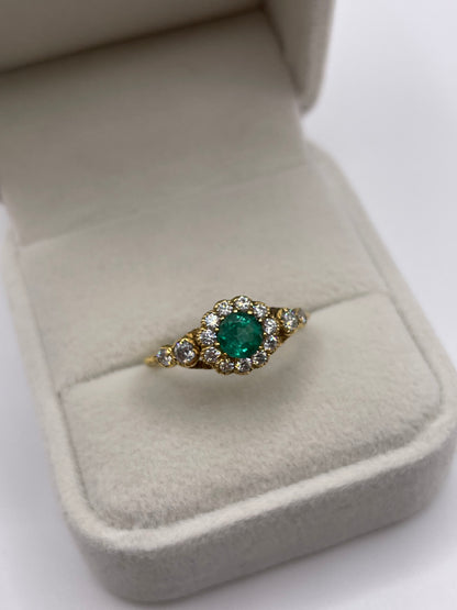 18ct gold emerald and diamond ring
