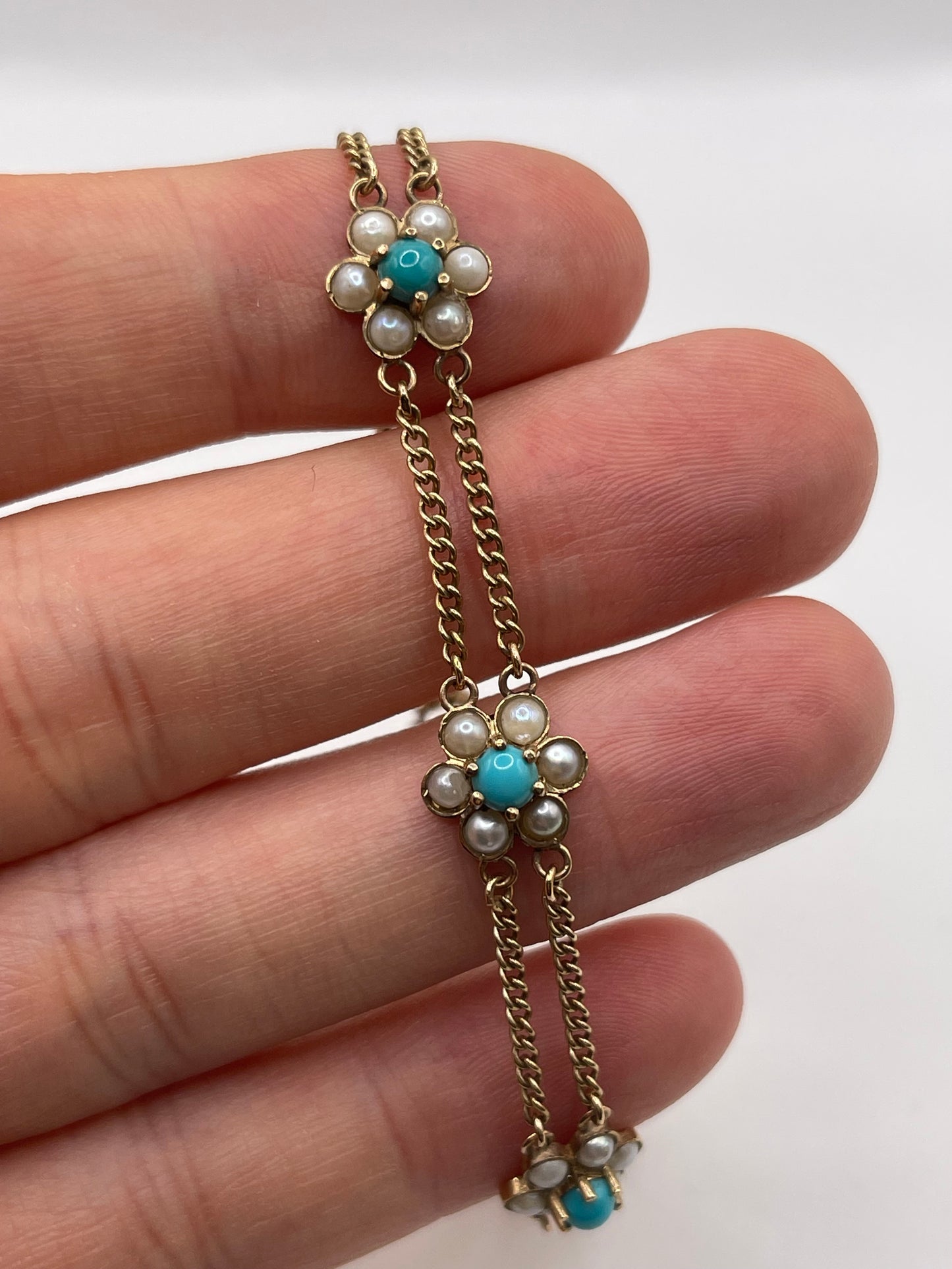 9ct gold turquoise and pearl bracelet