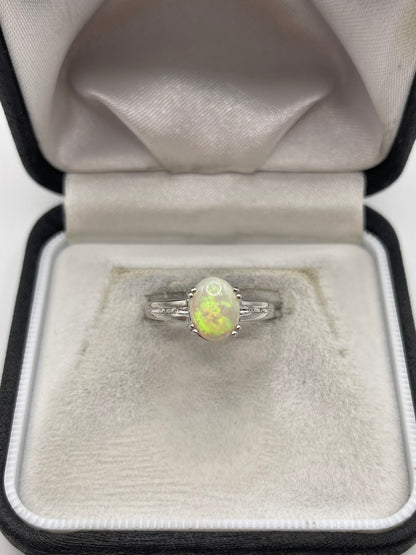 9ct white gold opal and diamond ring