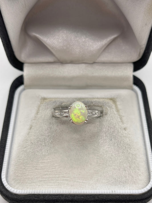 9ct white gold opal and diamond ring