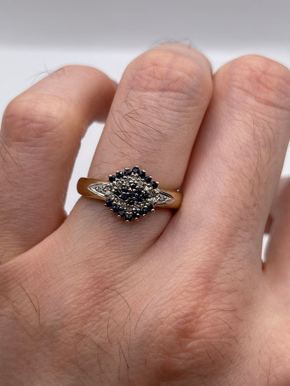 9ct gold sapphire and diamond cluster ring